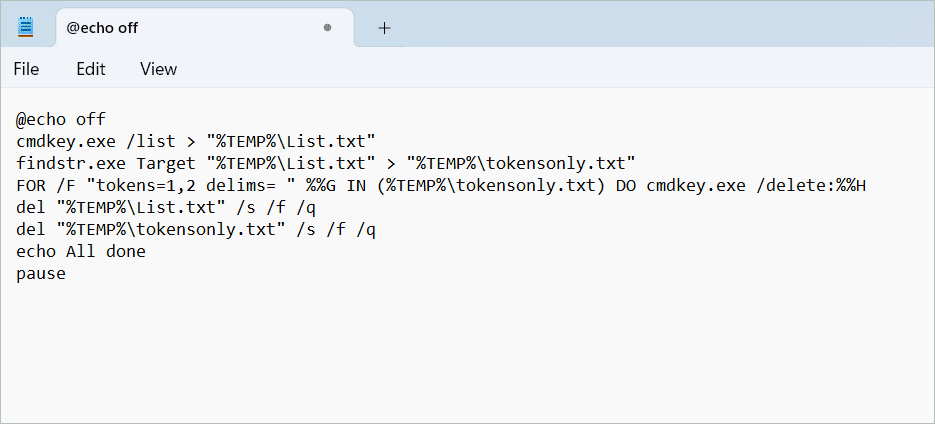 Paste code in notepad to fix Enter network credentials in Windows 11 