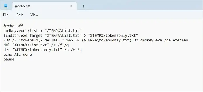 Paste code in notepad to fix Enter network credentials in Windows 11 