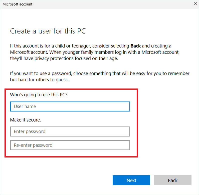 Enter account credentials