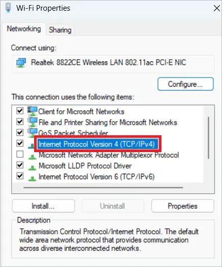 Double-click Internet Protocol Version 4 (TCP/IPv4)