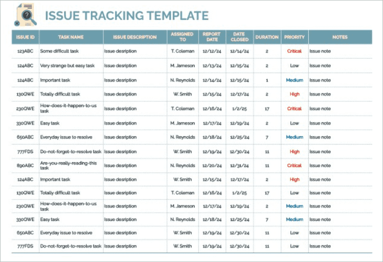 Gray Issue Tracking Sheet Template