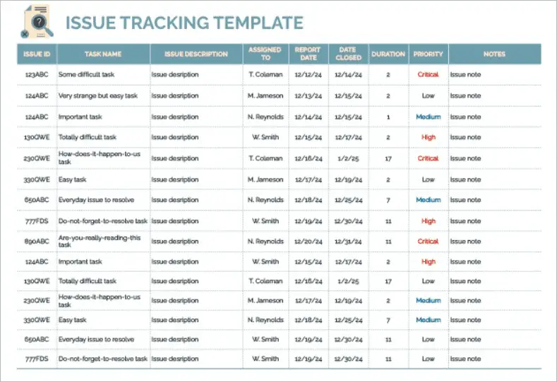 Gray Issue Tracking Sheet Template