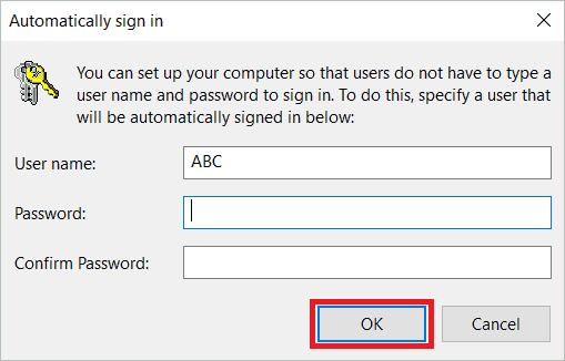 Type the password and click OK