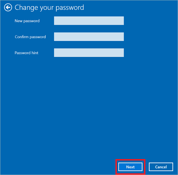 Leave the password boxes blank and click Next