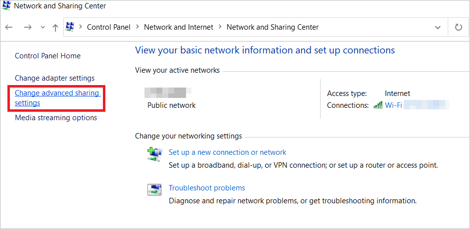 Change Advanced Sharing Settings