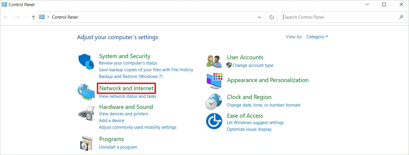 Select Network and Internet to connect to Hidden Network In Windows 10