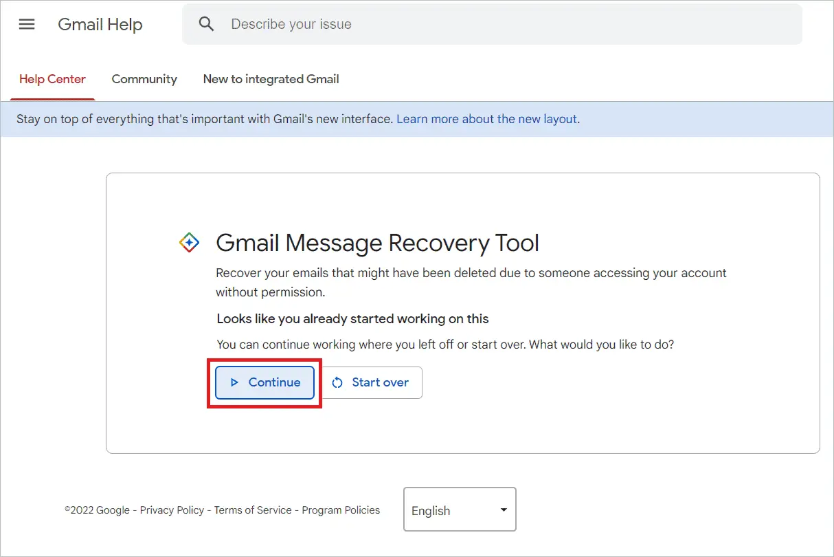 Gmail message recovery tool
