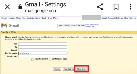 Type label:spam and click Next step