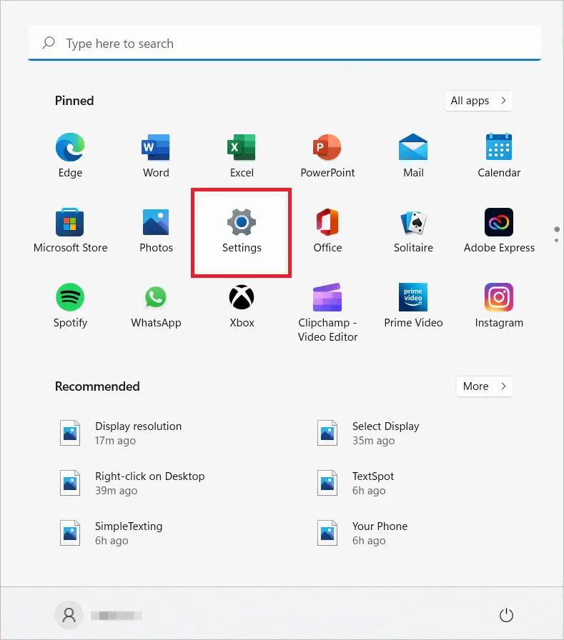 Select Settings app for how to change screen resolution in Windows 11