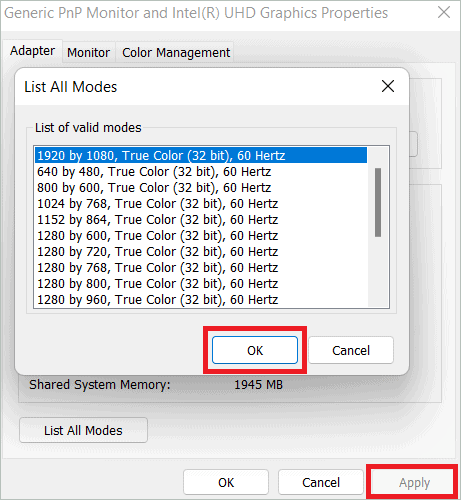Choose resolution and click OK
