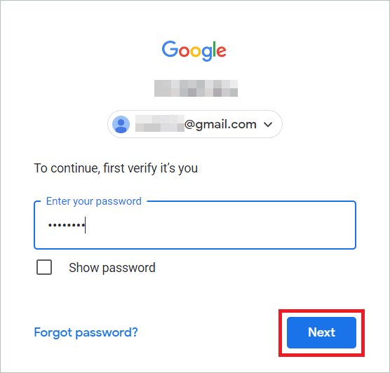 Enter the password to verify