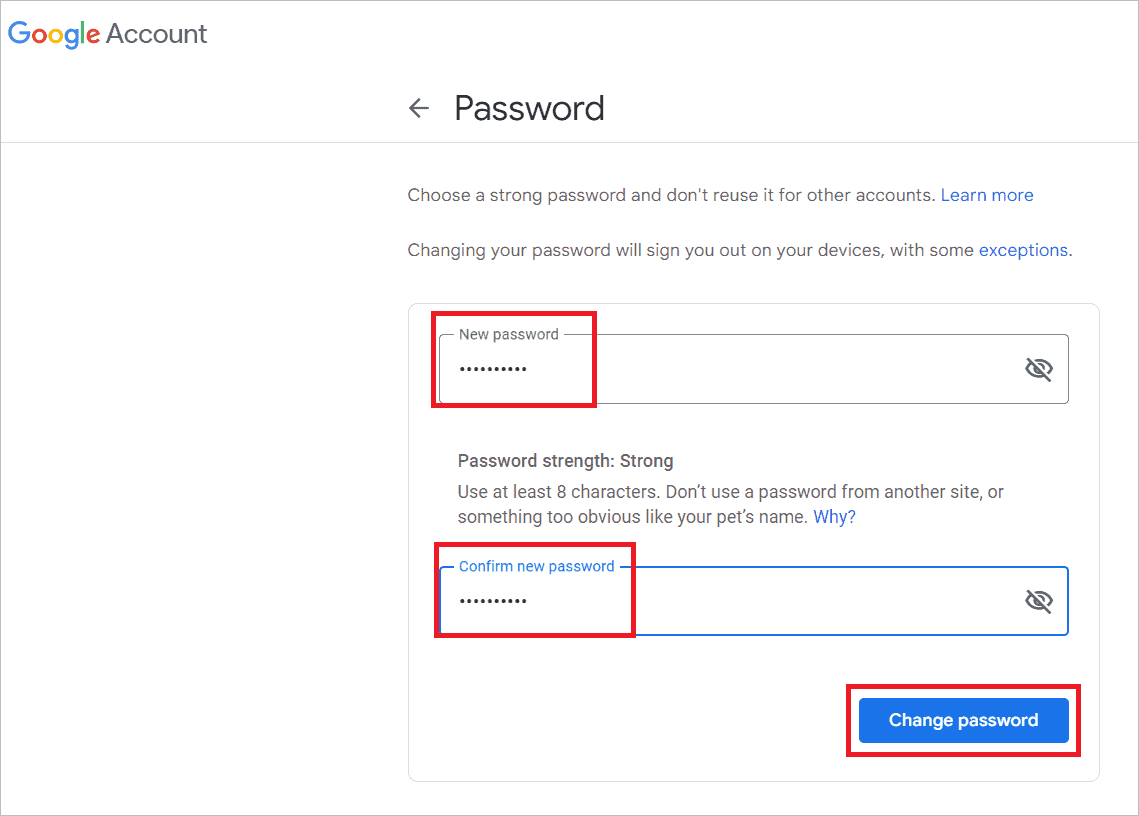 Click Change password
