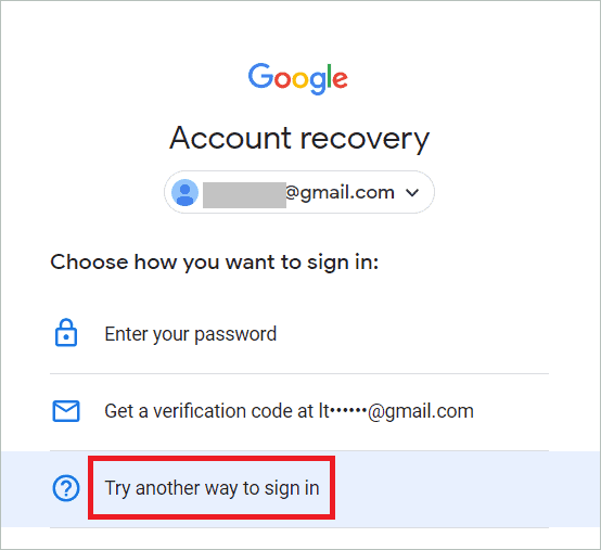 Try another way to sign in and change gmail password