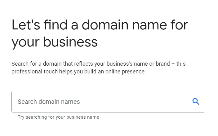 Search for domain names to create gmail for business
