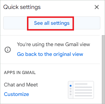 Select See all settings to create gmail for business