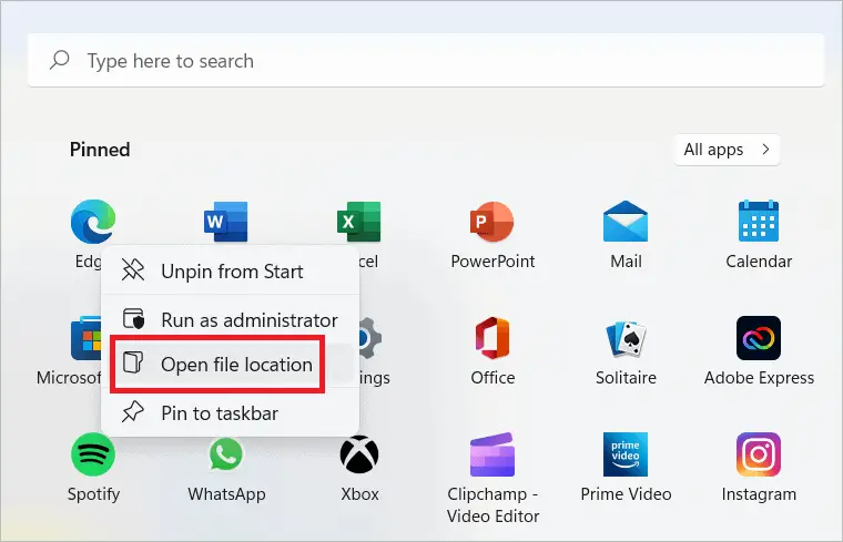 Open file location