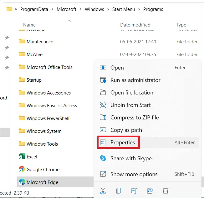 Select Properties for how to create a keyboard shortcut in Windows 11