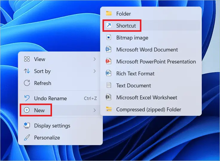 Create new shortcut