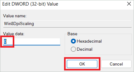 Enter Win8DpiScaling value
