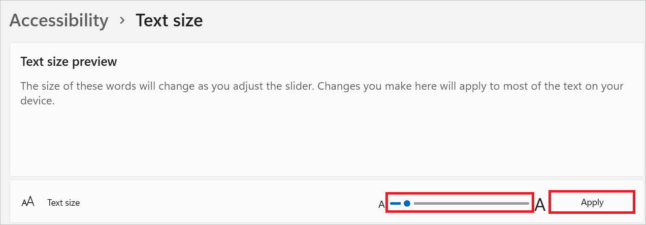 Text size slider To Change Windows 11 Custom Scaling