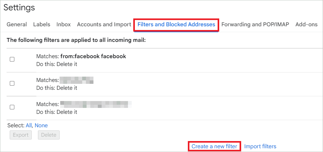 Filters and Blocked Addresses