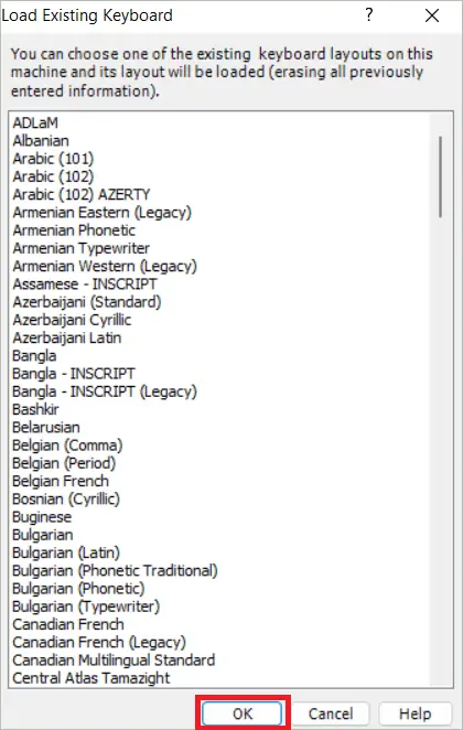 Select Existing keyboard