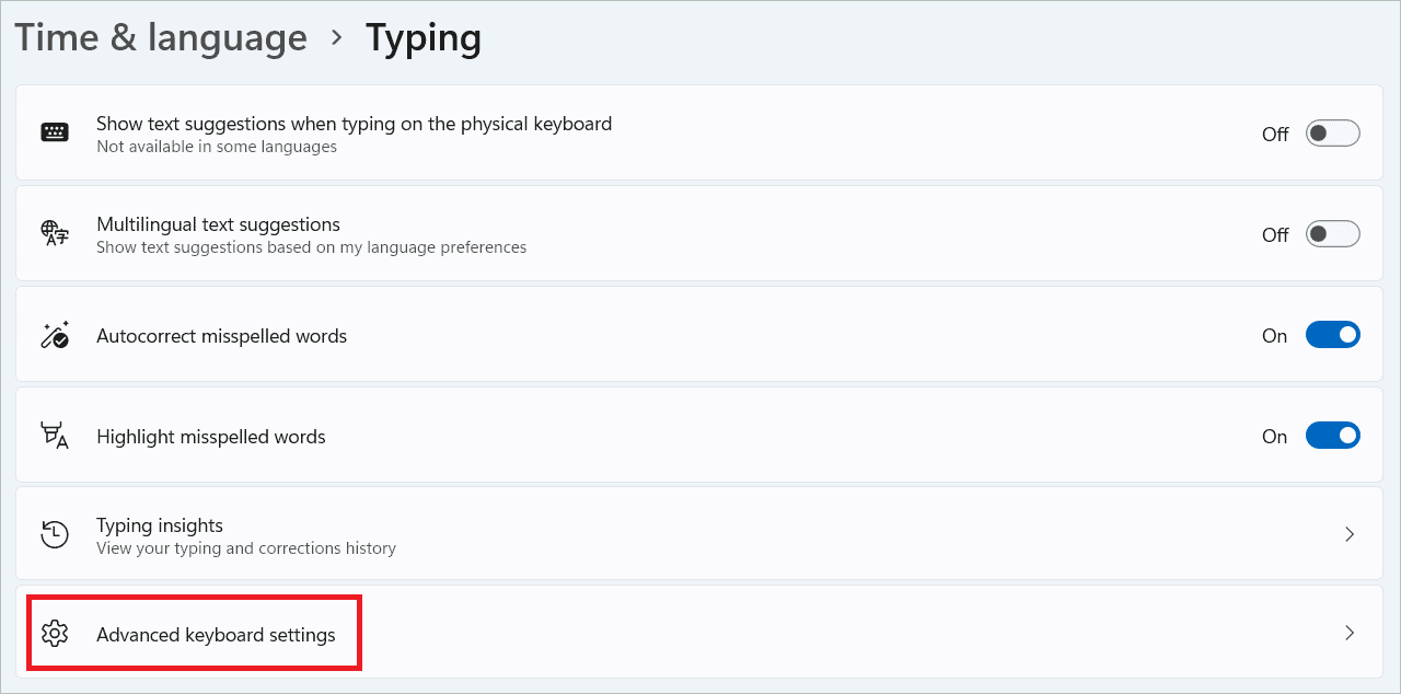 Select Advanced keyboard settings