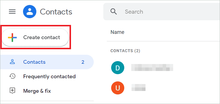 Click Create contact
