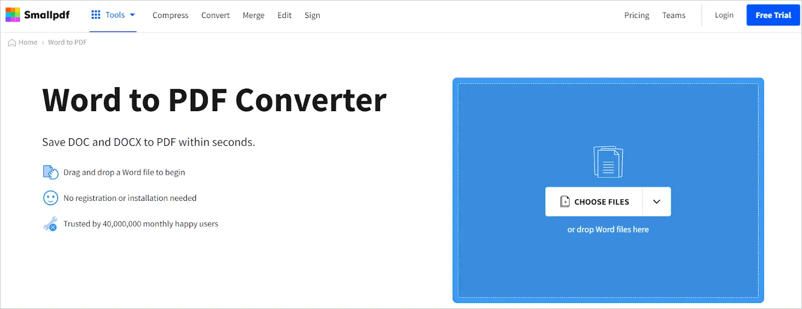 SmallPDF Word to PDF Converter Online