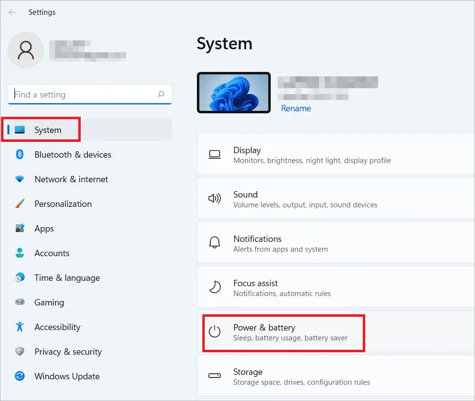 Select Power & battery