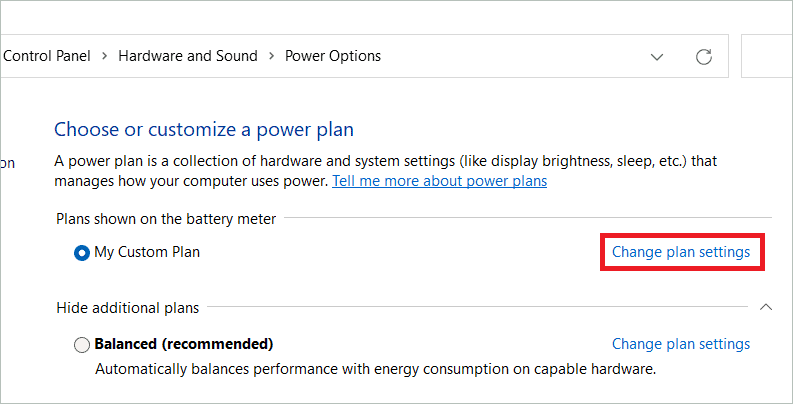 Click Change plan settings