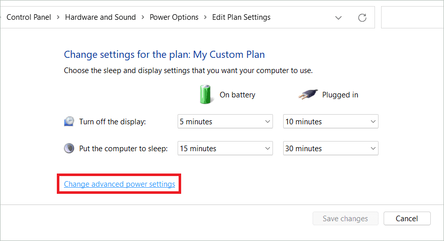 Click Change advanced power settings