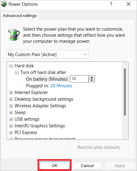 Change advanced settings and click OK