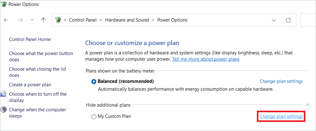 Click Change plan settings