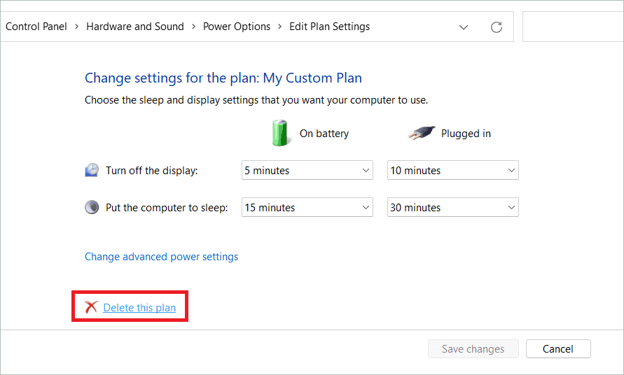 Click Delete this plan