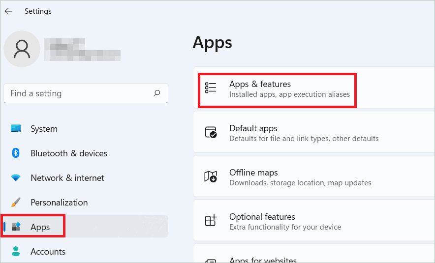 Select Apps & features