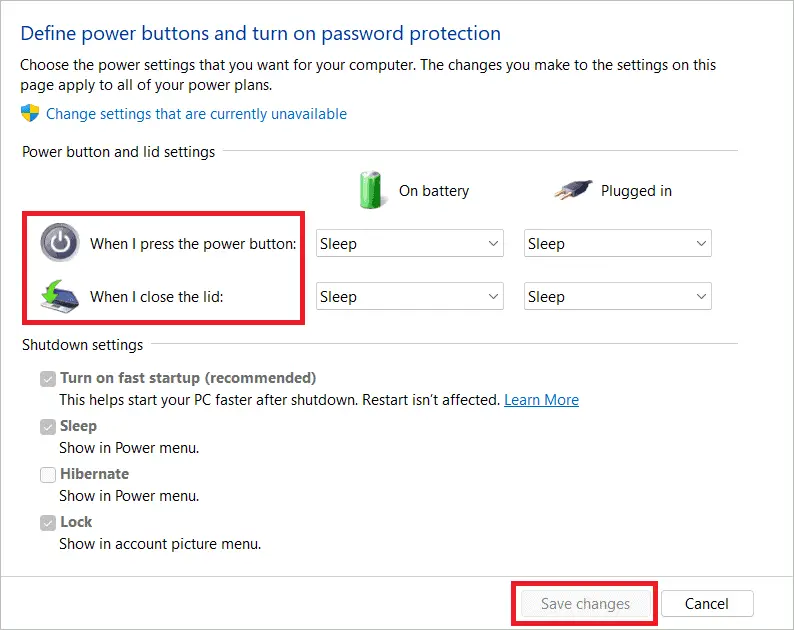 Power button and lid settings for How To Change Windows 11 Power Settings