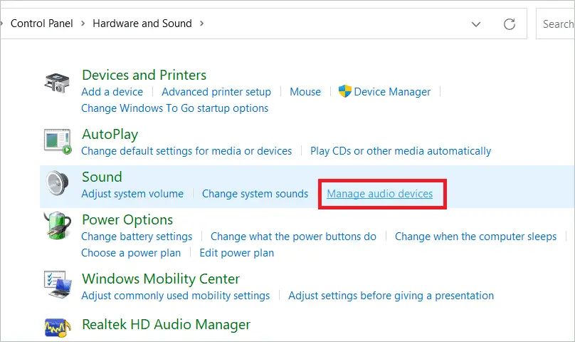 Manage audio devices