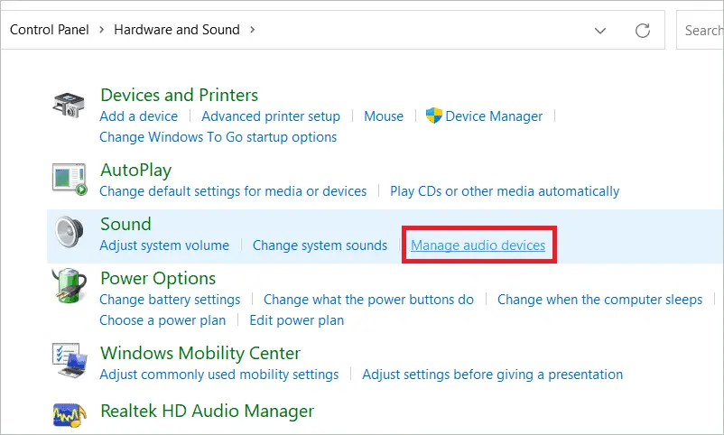 Manage audio devices