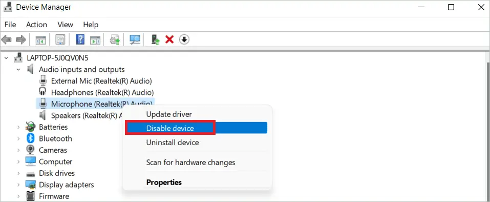 Select Disable device