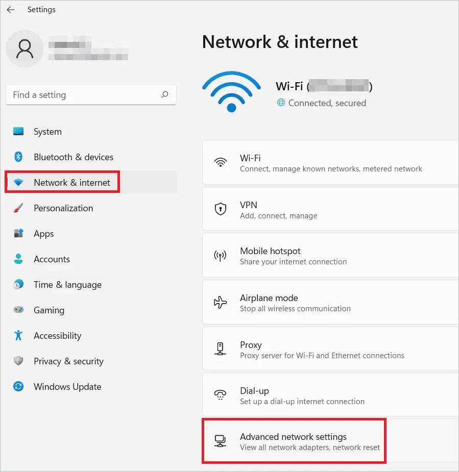 Select Advanced network settings