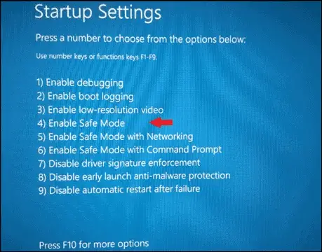 Choose an option to enable safe mode