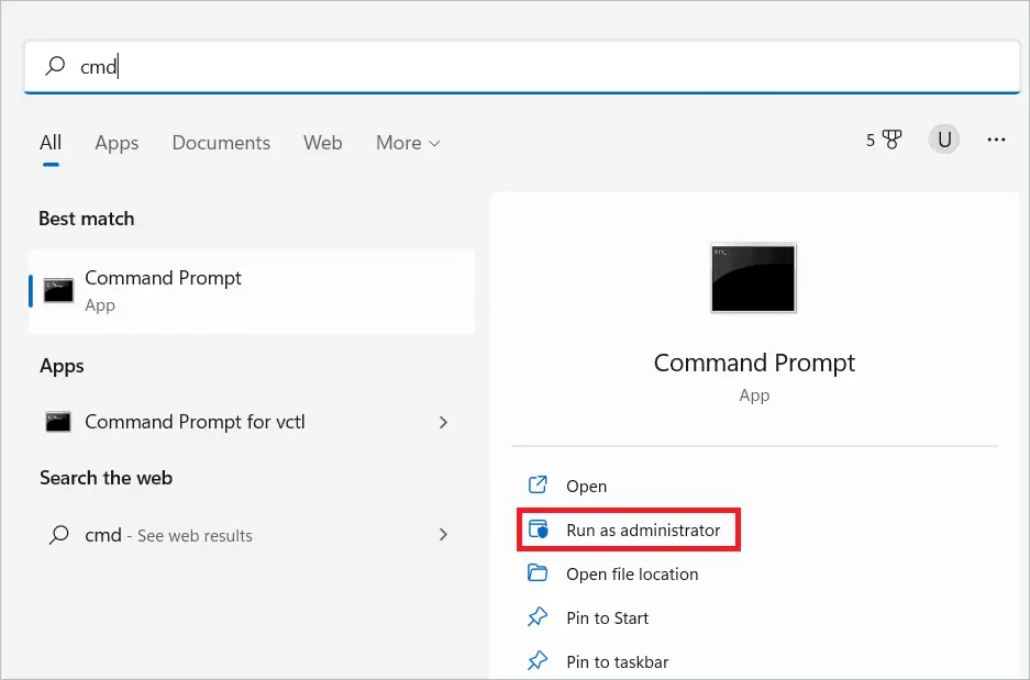 Open CMD by selecting Run as administrator