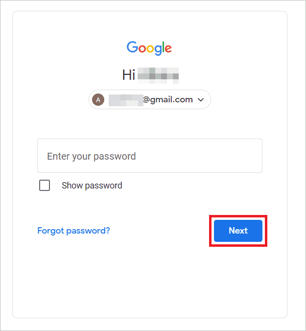 Enter your password and click Next