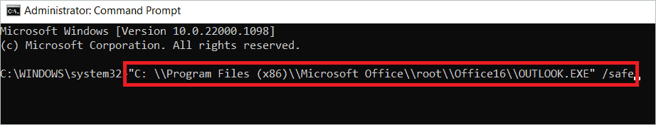 Outlook safe mode command to open outlook in safe mode