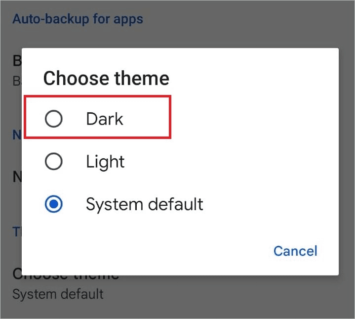 Choose the dark theme for google drive dark mode