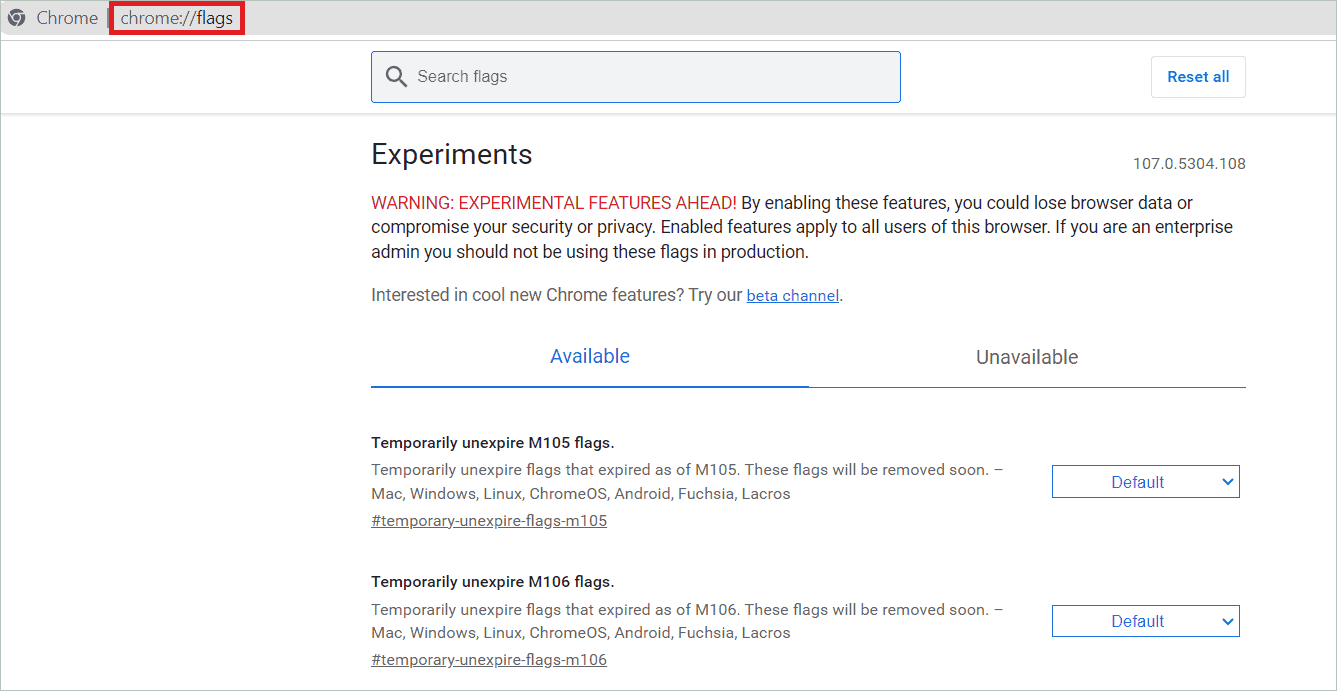Open the Experiments page