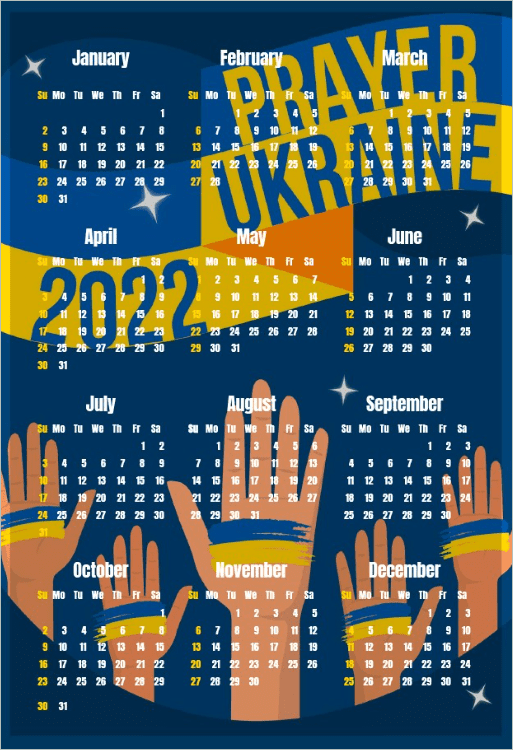 Prayer Ukraine Calendar Template