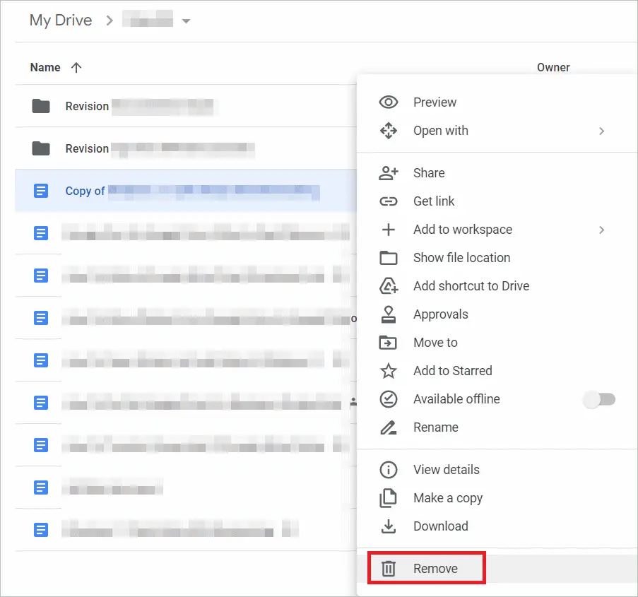 Select Remove To Remove Google Drive Duplicate Files