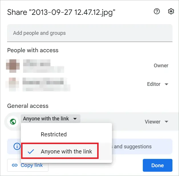 Select Anyone with the link